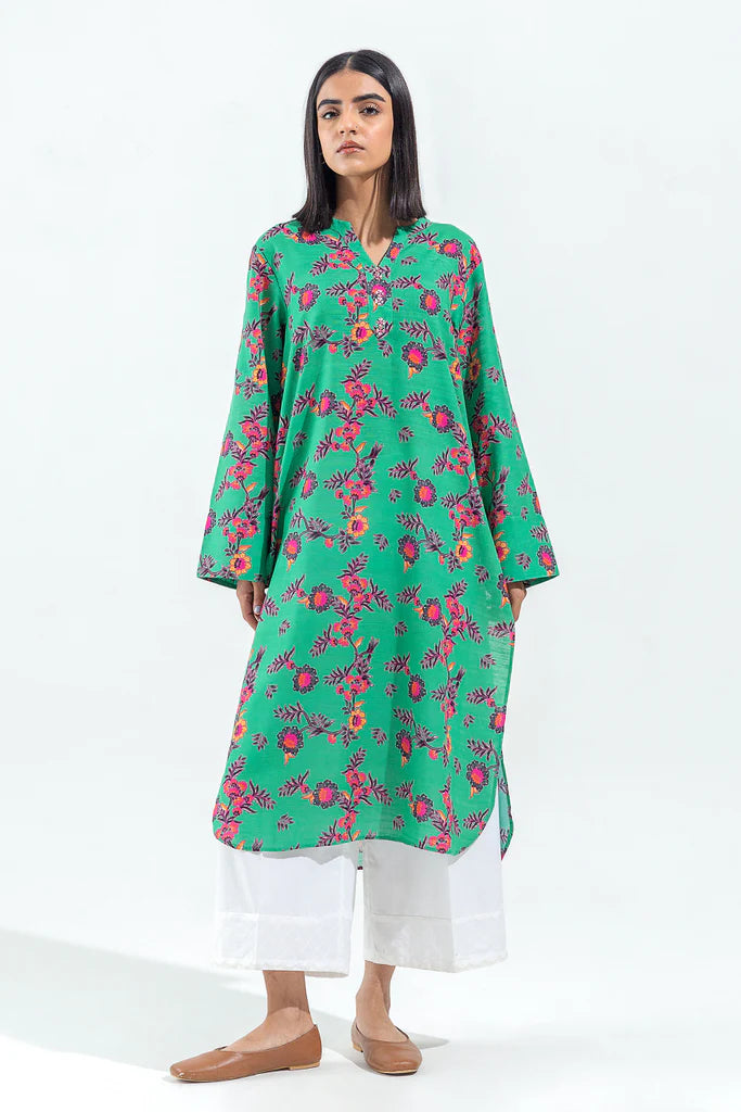 Casual Fit Printed Slub Khaddar Shirt (Pret) in - by Malbusaat