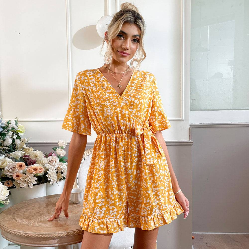 Bell Sleeve Lace-up One-Piece Jumpsuit in - by Malbusaat