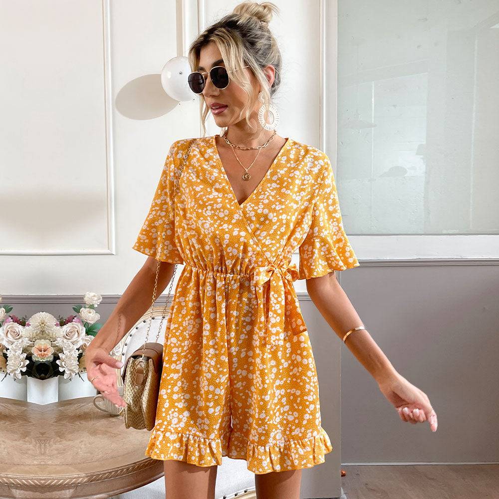 Bell Sleeve Lace-up One-Piece Jumpsuit in - by Malbusaat