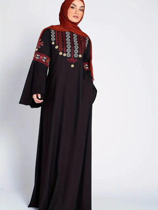 Black Elegant Embroidered Abaya Maxi Dress in - by Malbusaat