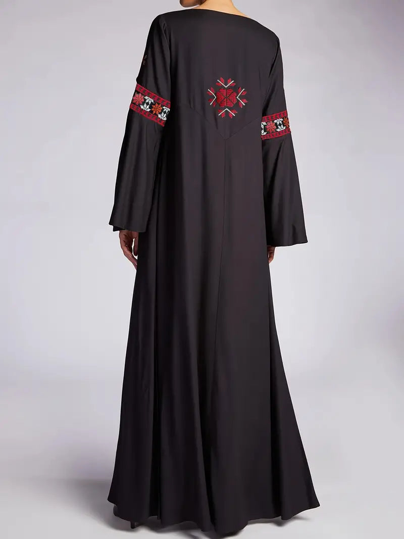 Black Elegant Embroidered Abaya Maxi Dress in - by Malbusaat