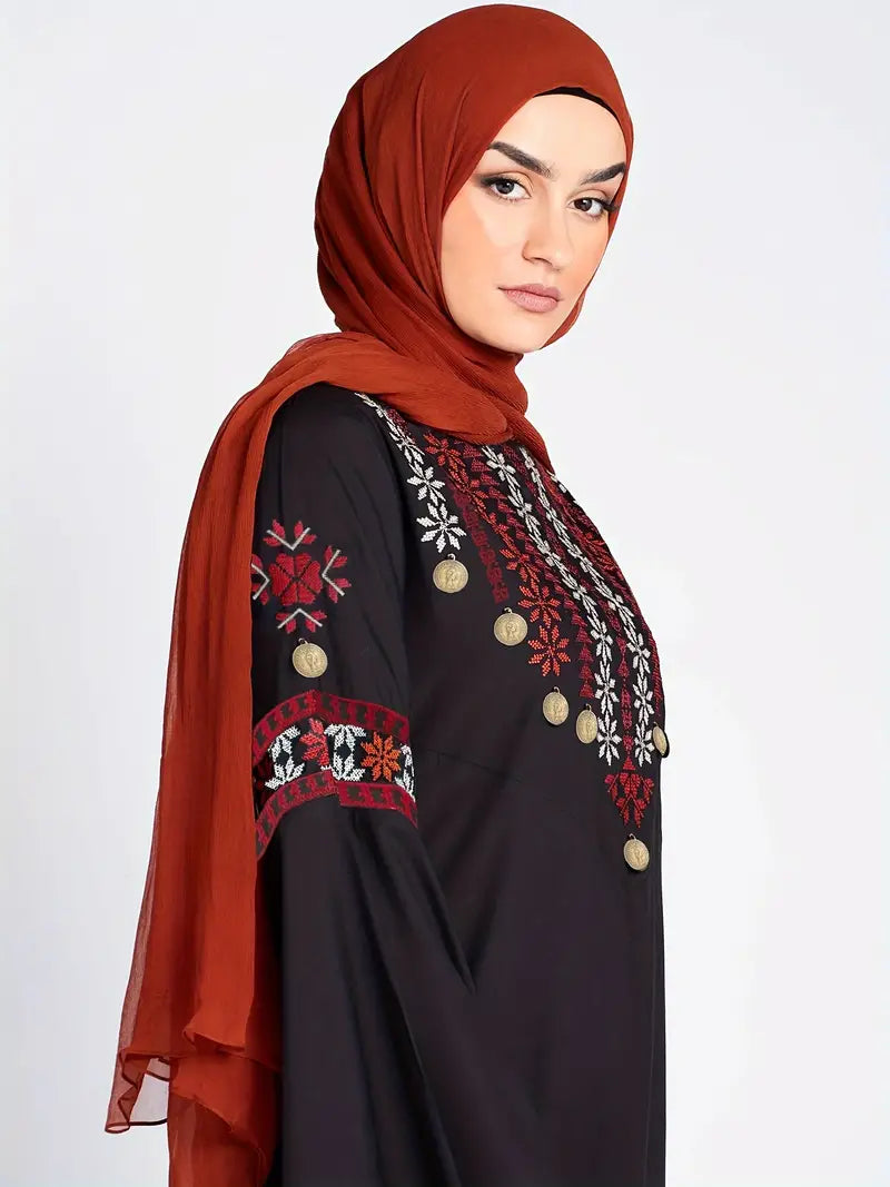 Black Elegant Embroidered Abaya Maxi Dress in - by Malbusaat