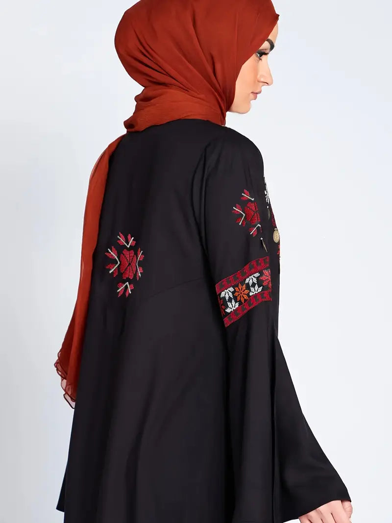 Black Elegant Embroidered Abaya Maxi Dress in - by Malbusaat