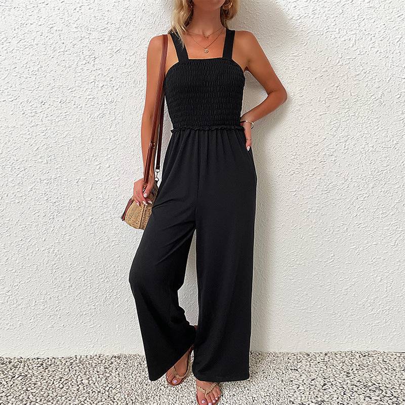 Black One-Piece Wide-Leg Jumpsuit in - by Malbusaat