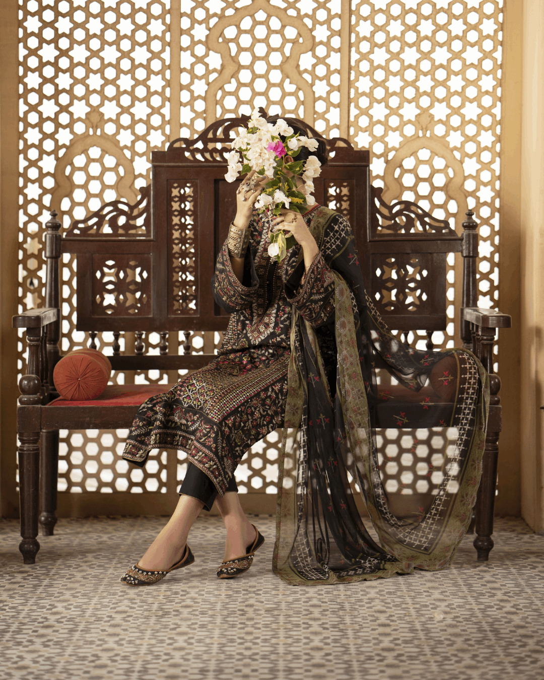 Black and Green Traditional Suit in - Pakistani Dresses by Malbusaat