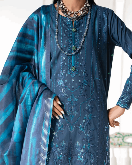 Blue Ethnic Set with Matching Dupatta in - Pakistani Dresses by Malbusaat