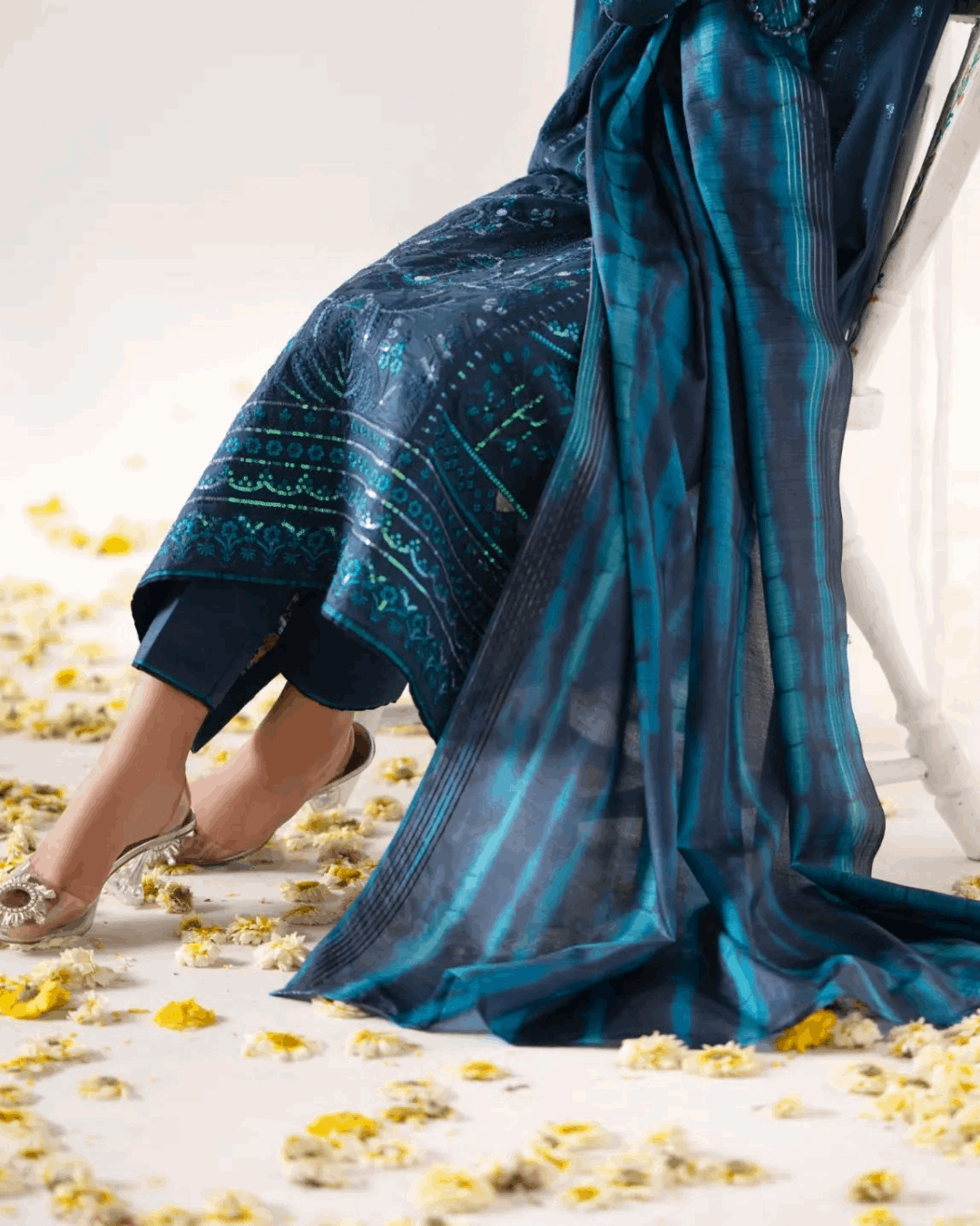 Blue Ethnic Set with Matching Dupatta in - Pakistani Dresses by Malbusaat