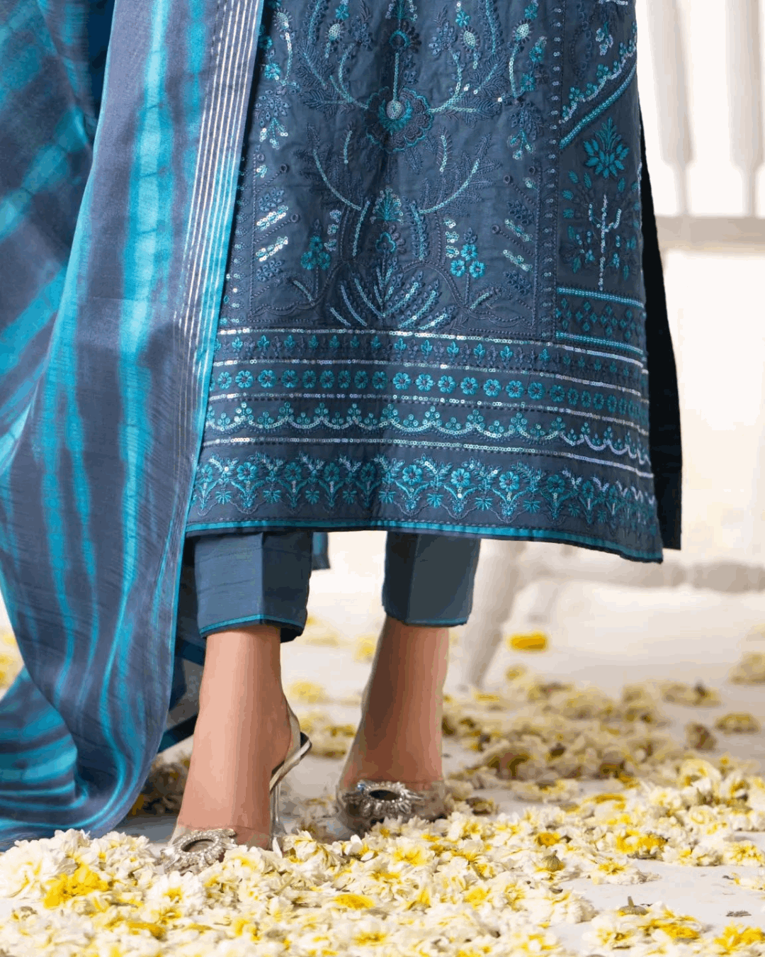 Blue Ethnic Set with Matching Dupatta in - Pakistani Dresses by Malbusaat