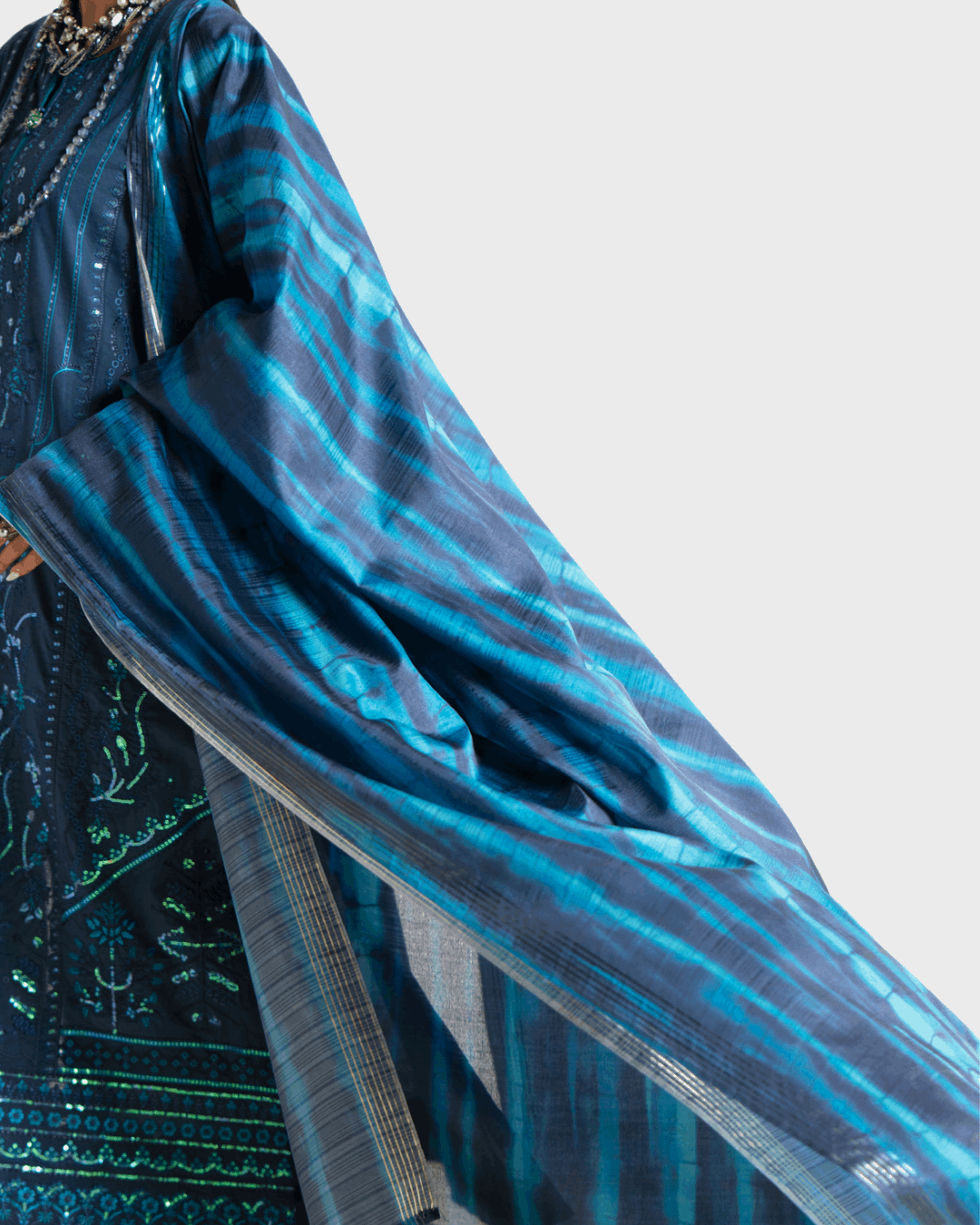 Blue Ethnic Set with Matching Dupatta in - Pakistani Dresses by Malbusaat