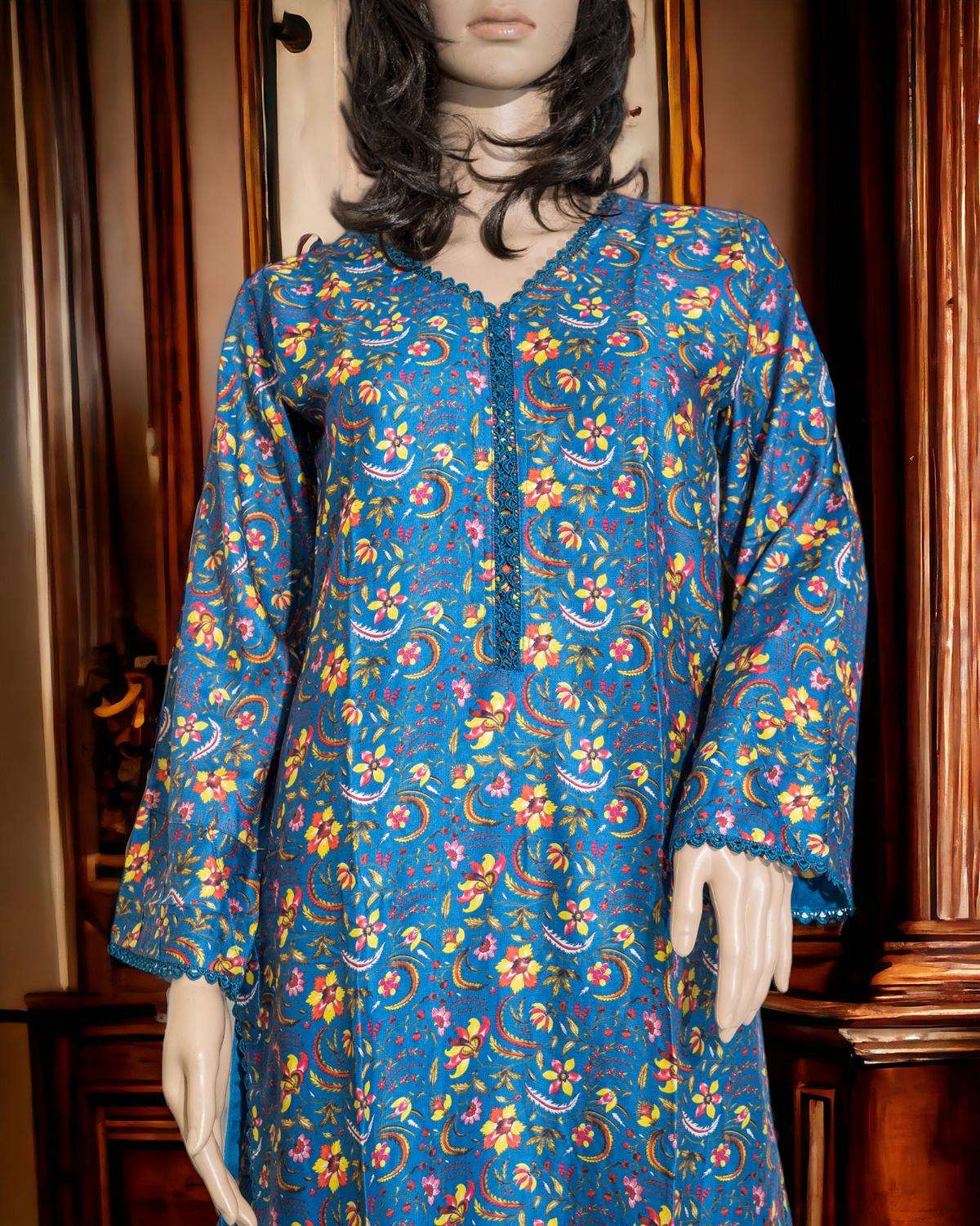 Blue Two-Piece Dress Set in - Pakistani Dress by Malbusaat