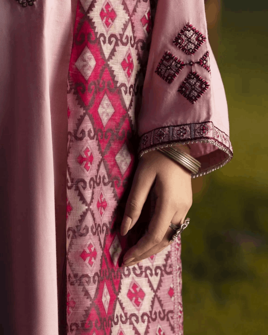 Blush Pink 3-Piece Linen Dress in - Pakistani Dresses by Malbusaat