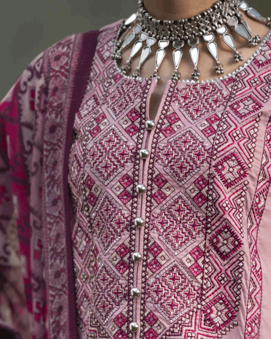 Blush Pink 3-Piece Linen Dress in - Pakistani Dresses by Malbusaat