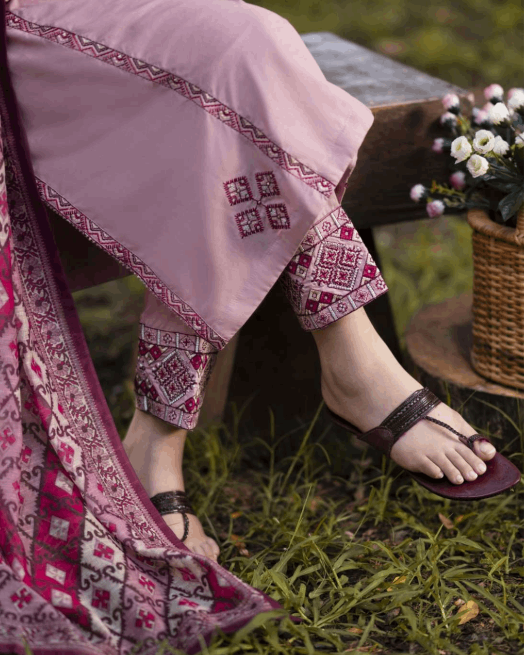 Blush Pink 3-Piece Linen Dress in - Pakistani Dresses by Malbusaat