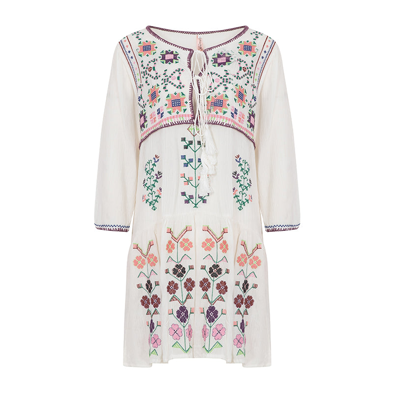Bohemian Flower Embroidery Temperament Dress in - by Malbusaat