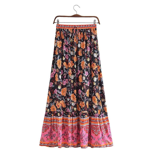 Boho Chic Floral Lace-Up Tassel Maxi Skirt in - Skirts by Malbusaat