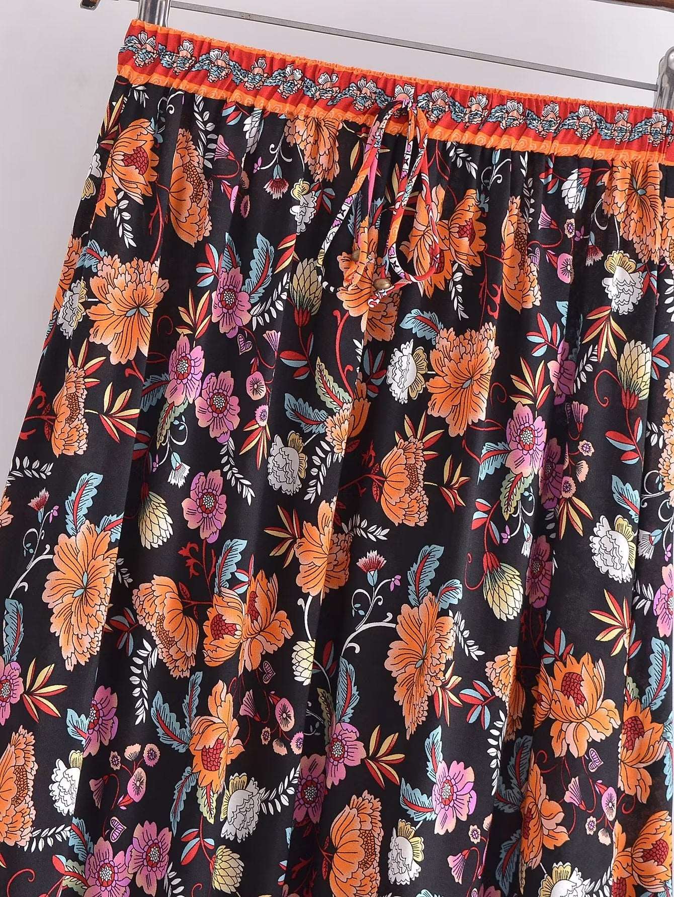 Boho Chic Floral Lace-Up Tassel Maxi Skirt in - Skirts by Malbusaat