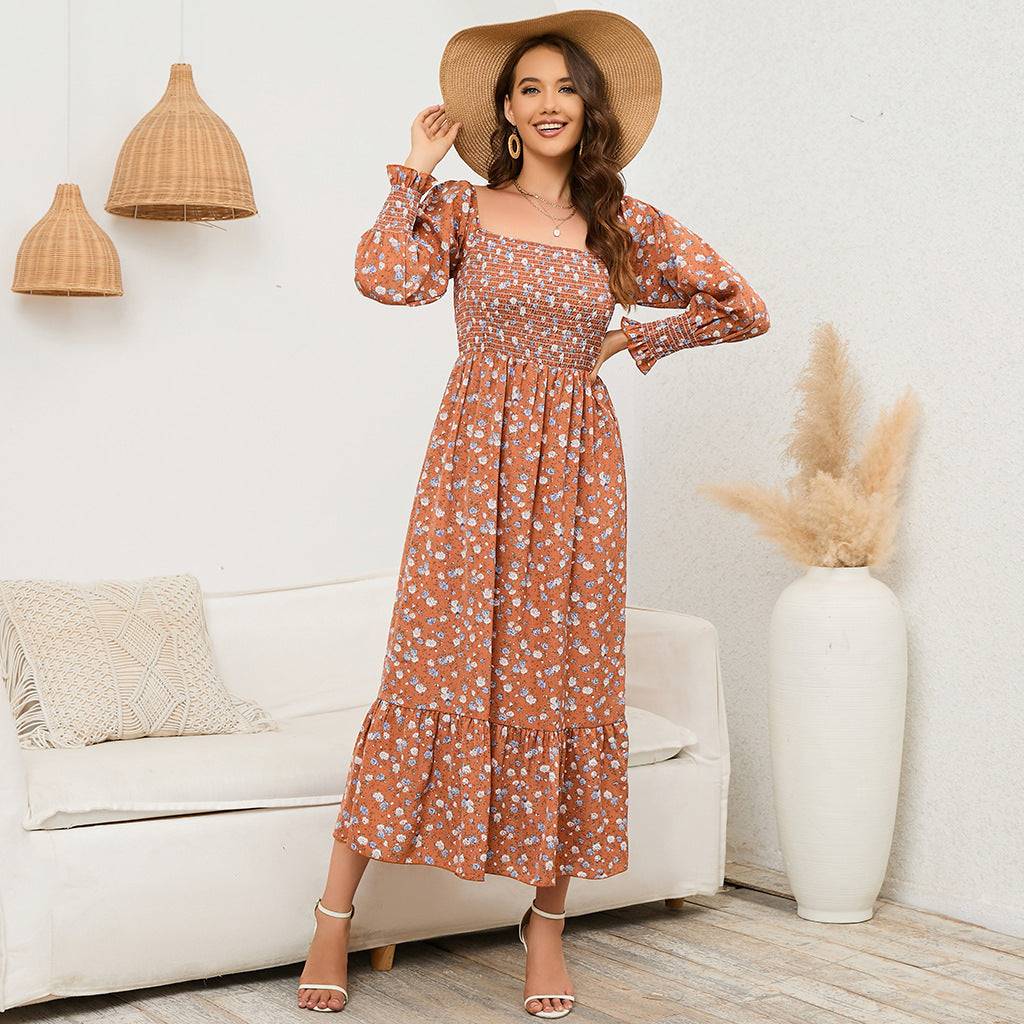 Boho Floral Chiffon Maxi Dress in - by Malbusaat