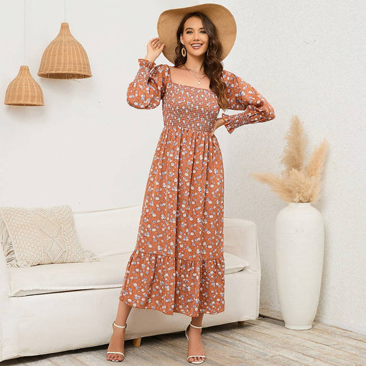 Boho Floral Chiffon Maxi Dress in - by Malbusaat