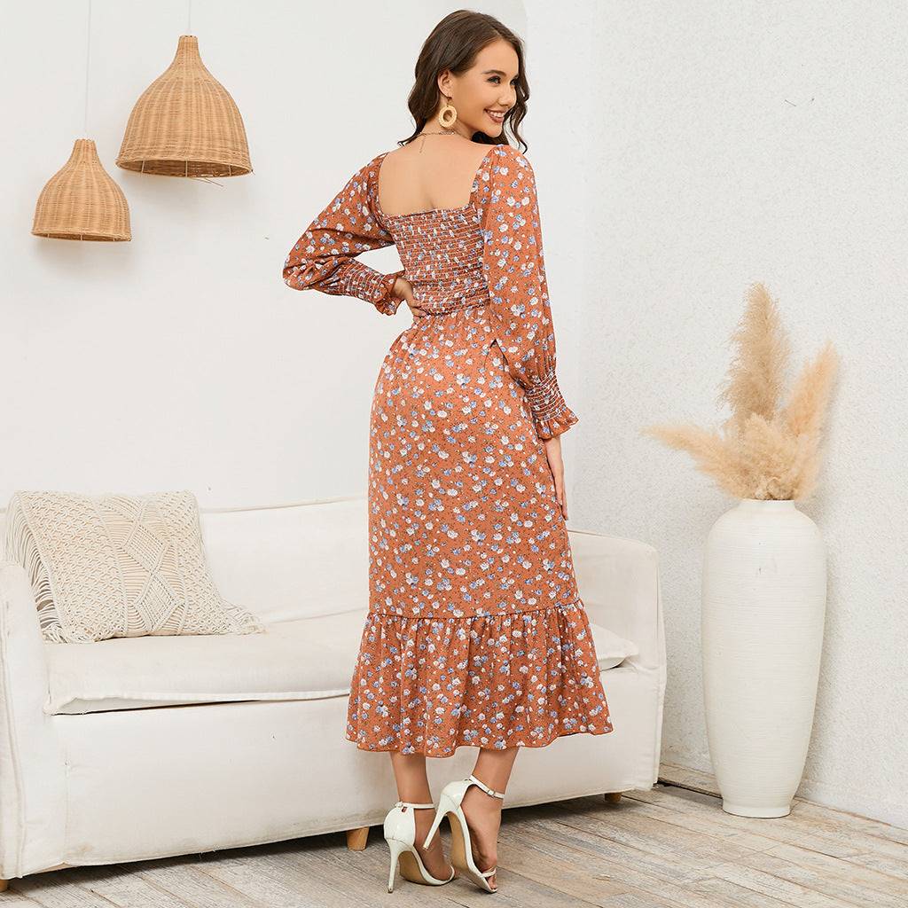 Boho Floral Chiffon Maxi Dress in - by Malbusaat