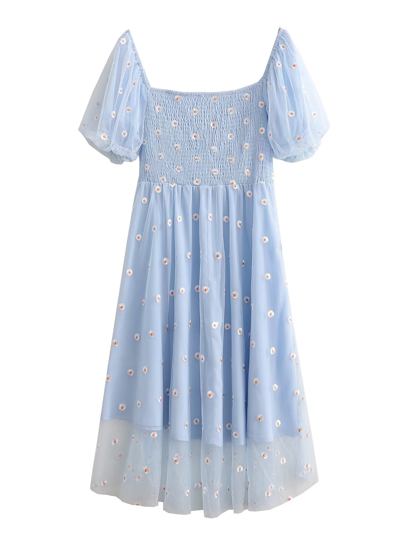 Boho Square Neck Black Polka Midi Dress in Blue - by Malbusaat
