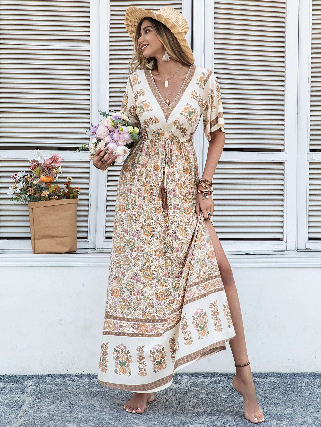 Boho Style Beige Long Tassel Skirt in - by Malbusaat