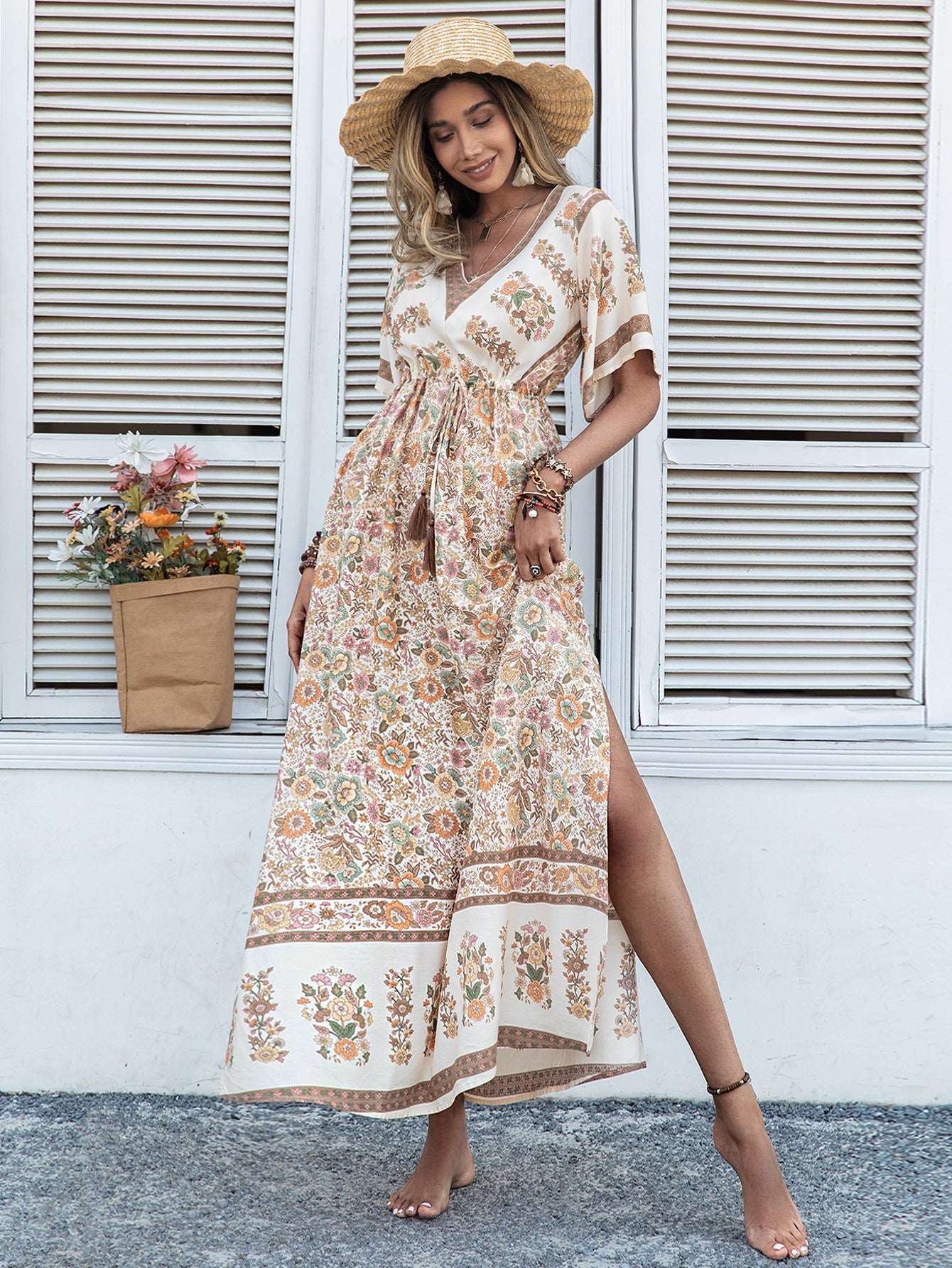 Boho Style Beige Long Tassel Skirt in - by Malbusaat