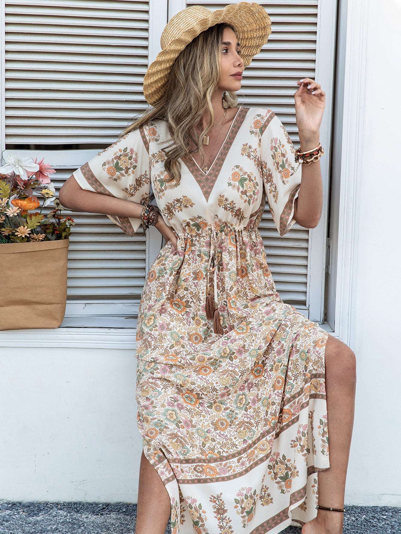 Boho Style Beige Long Tassel Skirt in - by Malbusaat