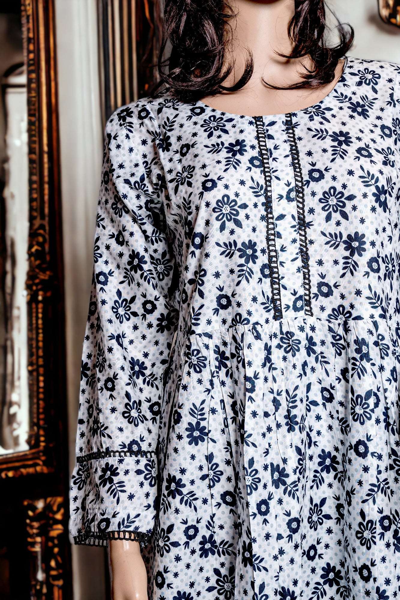 COTTON BLACK FLORAL MAXI in - Maxi Dress by Malbusaat