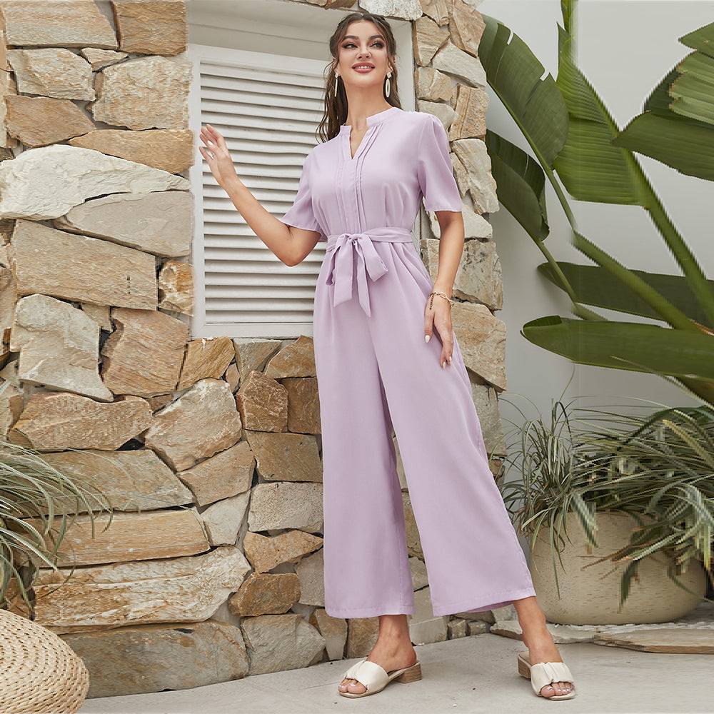Casual Collared Short Sleeve Wide Leg Jumpsuit in - by Malbusaat