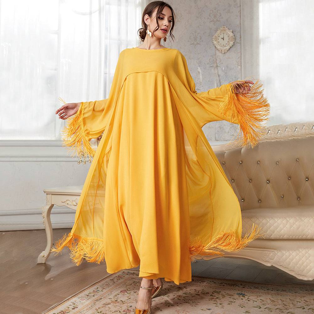 Casual Tassel Long Blouse Mesh Dress in - by Malbusaat