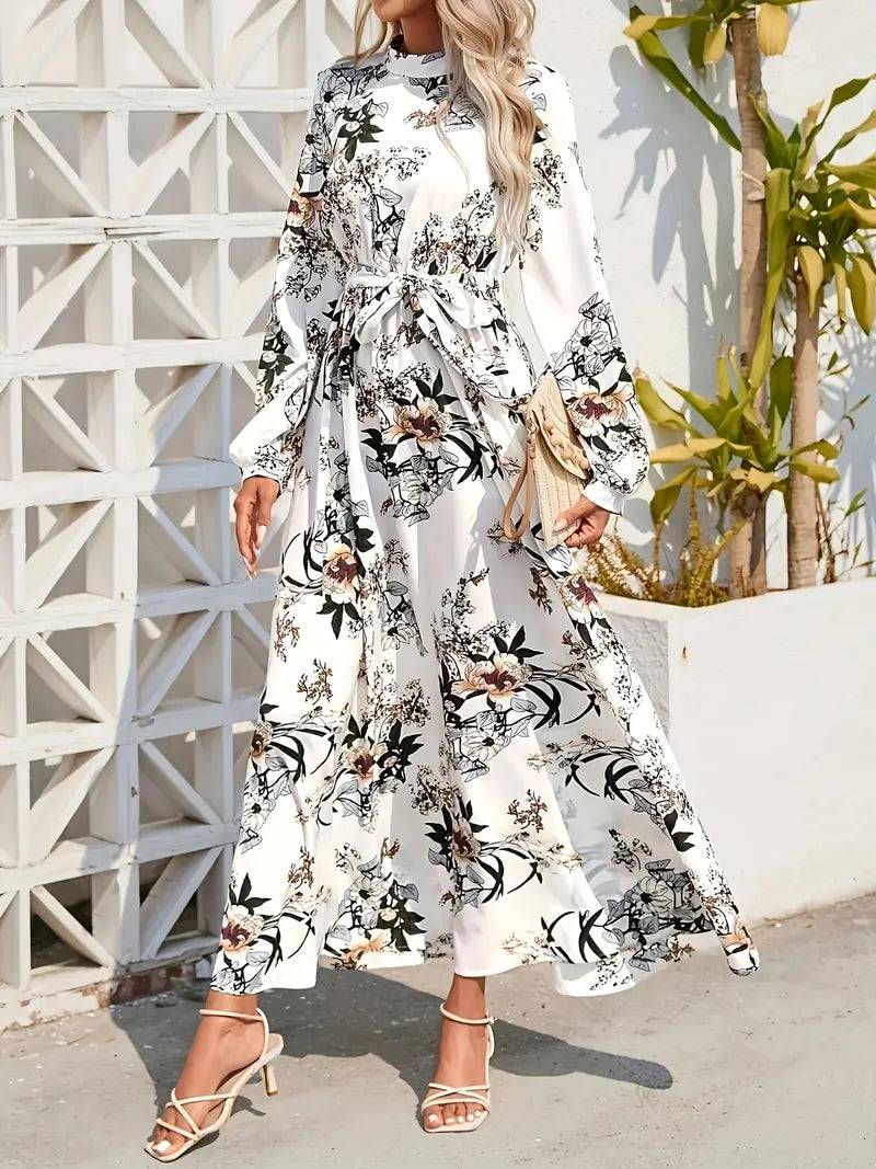 Casual White Floral A Line Maxi in - Maxi Dress by Malbusaat