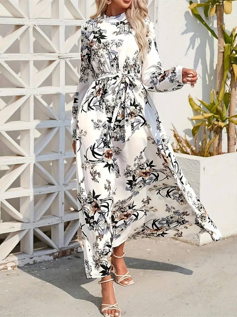 Casual White Floral A Line Maxi in - Maxi Dress by Malbusaat