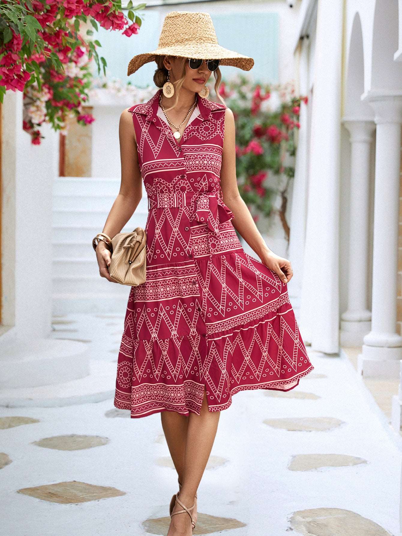 Collar Shirt Sleeveless Maxi Dress in - by Malbusaat
