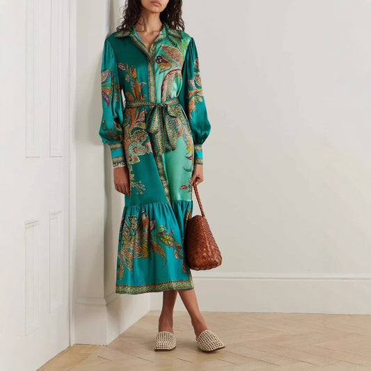 Collared Vintage Lantern Sleeve Maxi in - by Malbusaat