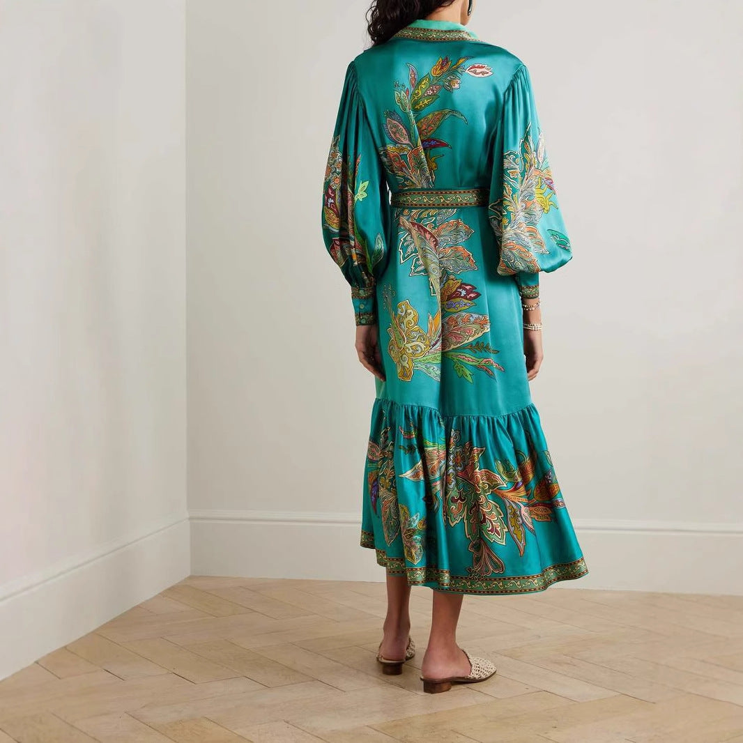 Collared Vintage Lantern Sleeve Maxi in - by Malbusaat