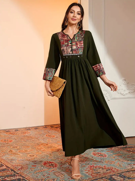 Color Block Notched Neck Maxi in - by Malbusaat