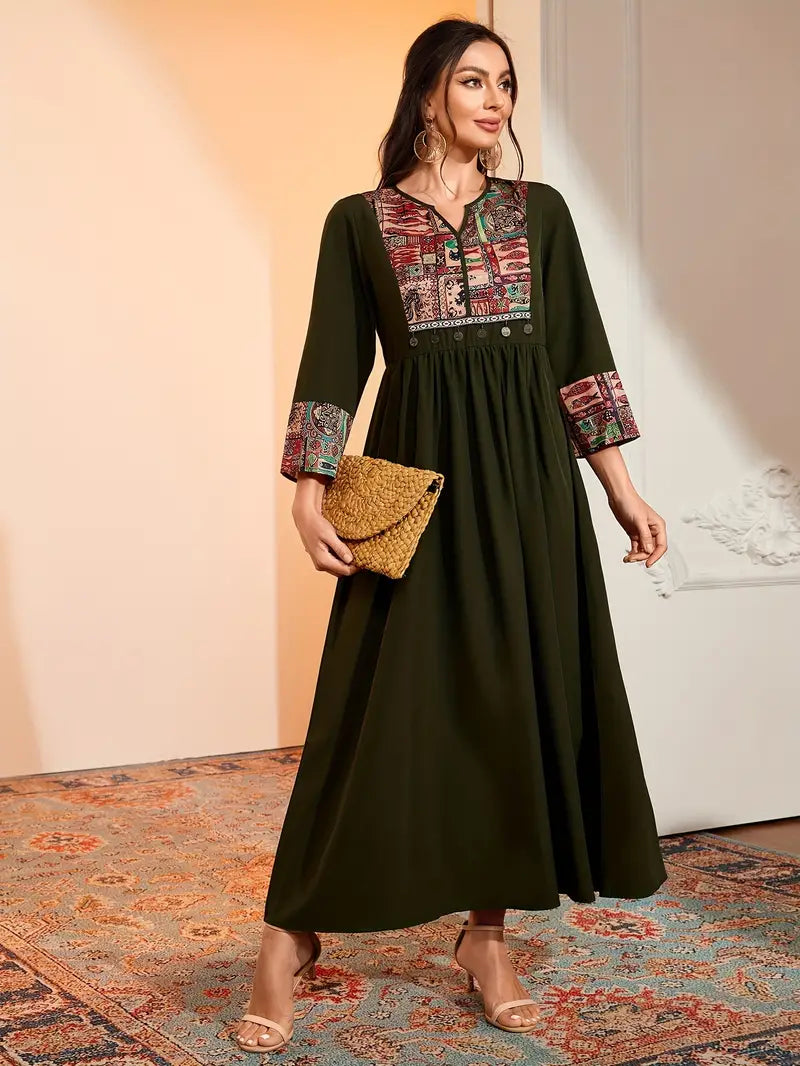 Color Block Notched Neck Maxi in - by Malbusaat
