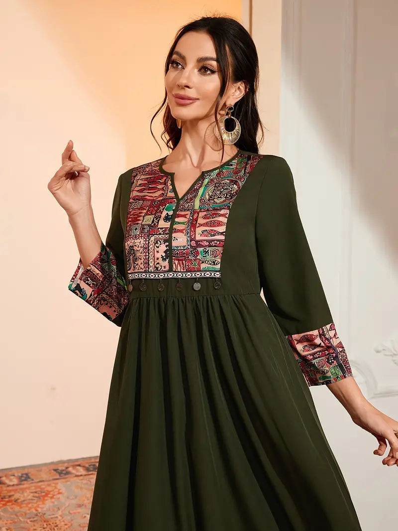 Color Block Notched Neck Maxi in - by Malbusaat