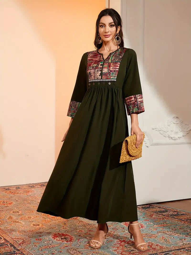 Color Block Notched Neck Maxi in - by Malbusaat