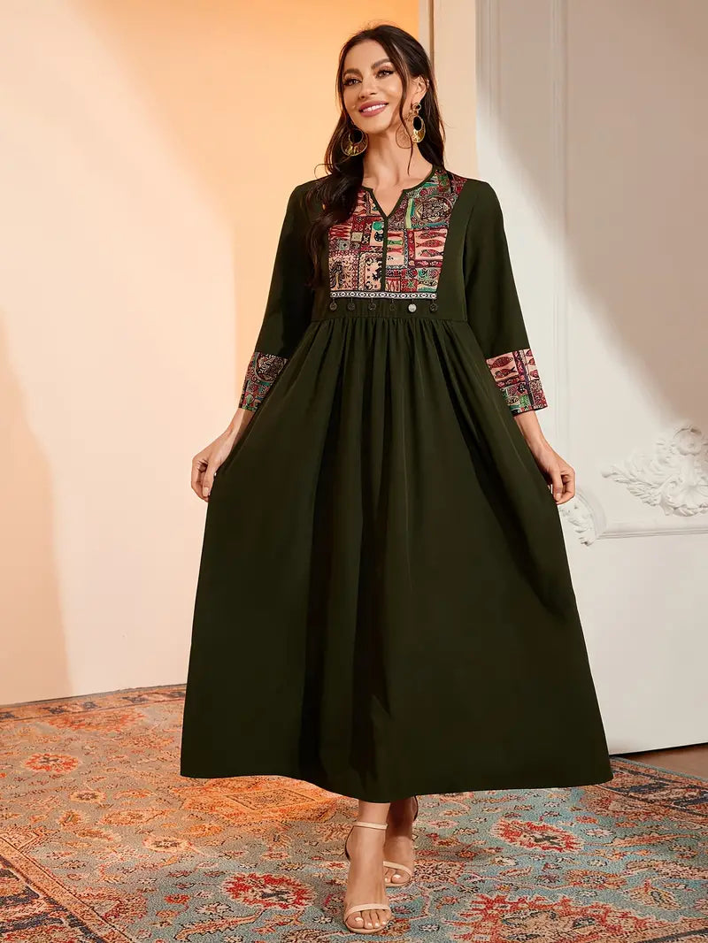 Color Block Notched Neck Maxi in - by Malbusaat