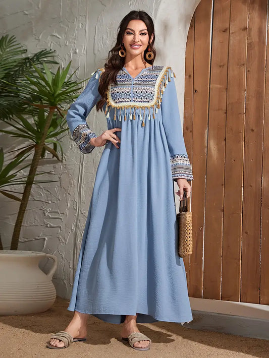 Contrast-Trim Elegant Long Sleeve Maxi in - by Malbusaat
