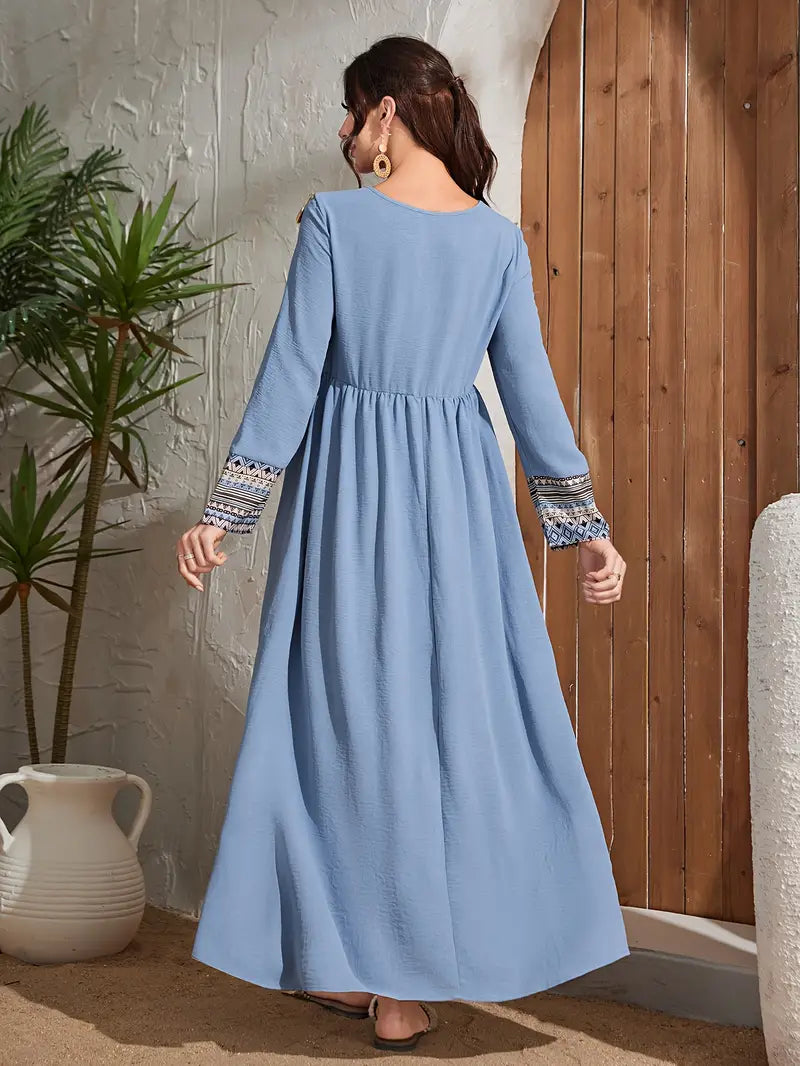 Contrast-Trim Elegant Long Sleeve Maxi in - by Malbusaat