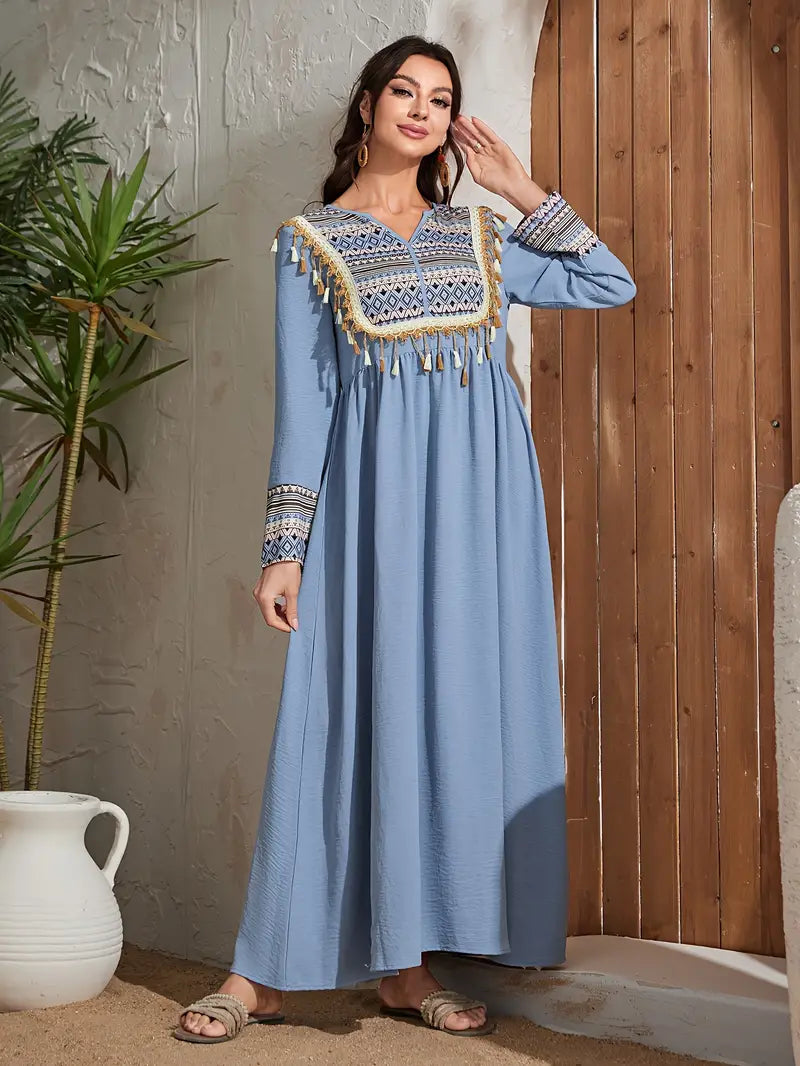 Contrast-Trim Elegant Long Sleeve Maxi in - by Malbusaat