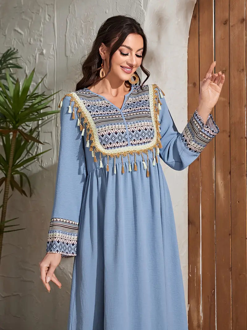 Contrast-Trim Elegant Long Sleeve Maxi in - by Malbusaat