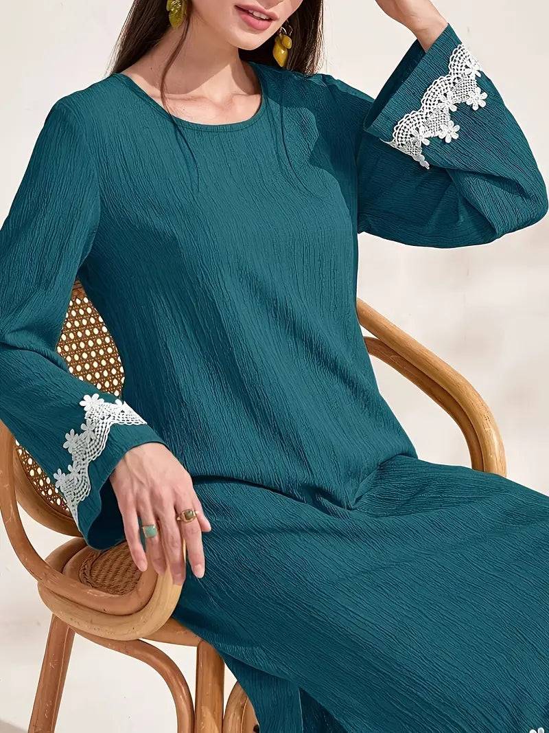 Contrast Lace Top and Loose Pants Set in - by Malbusaat