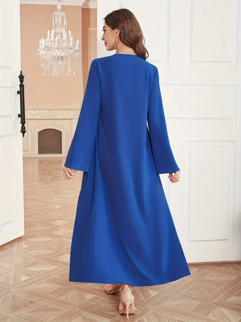 Contrast Trim V-Neck Loose Long Maxi in - by Malbusaat