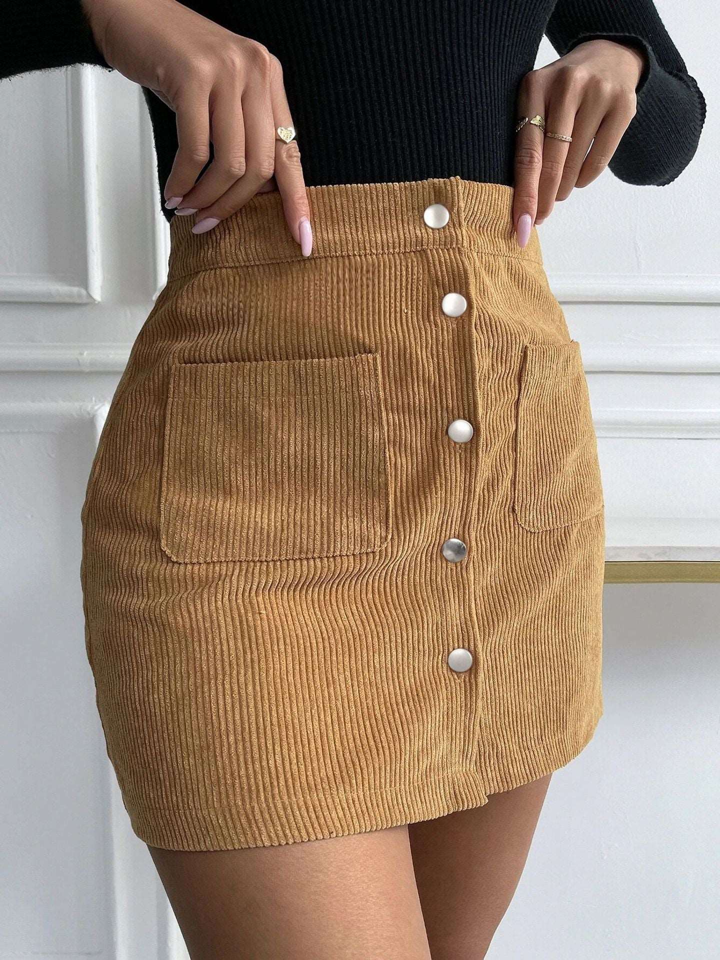 Corduroy Slim Fit Skirt in - by Malbusaat