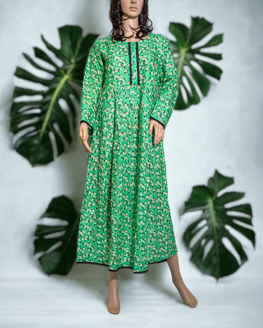Cotton Floral Print Maxi - Green in - Maxi Dress by Malbusaat