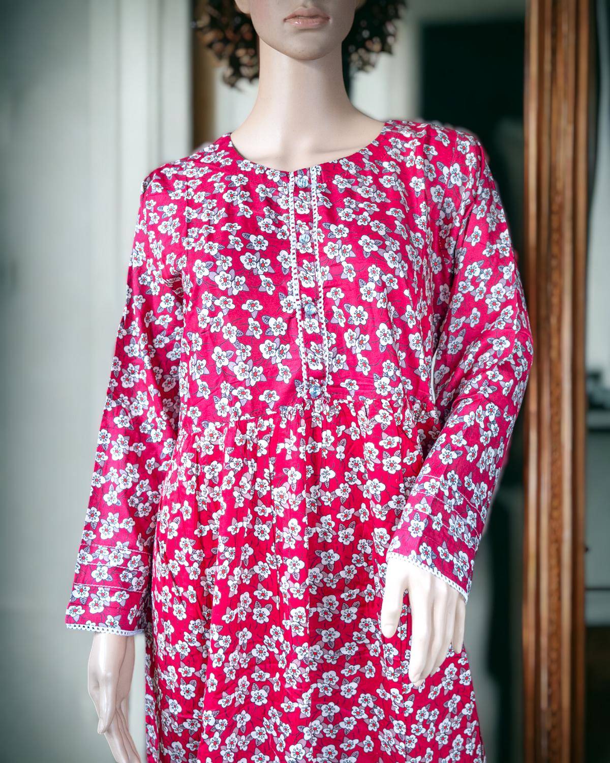 Cotton Floral Print Maxi - Red in - Maxi Dress by Malbusaat