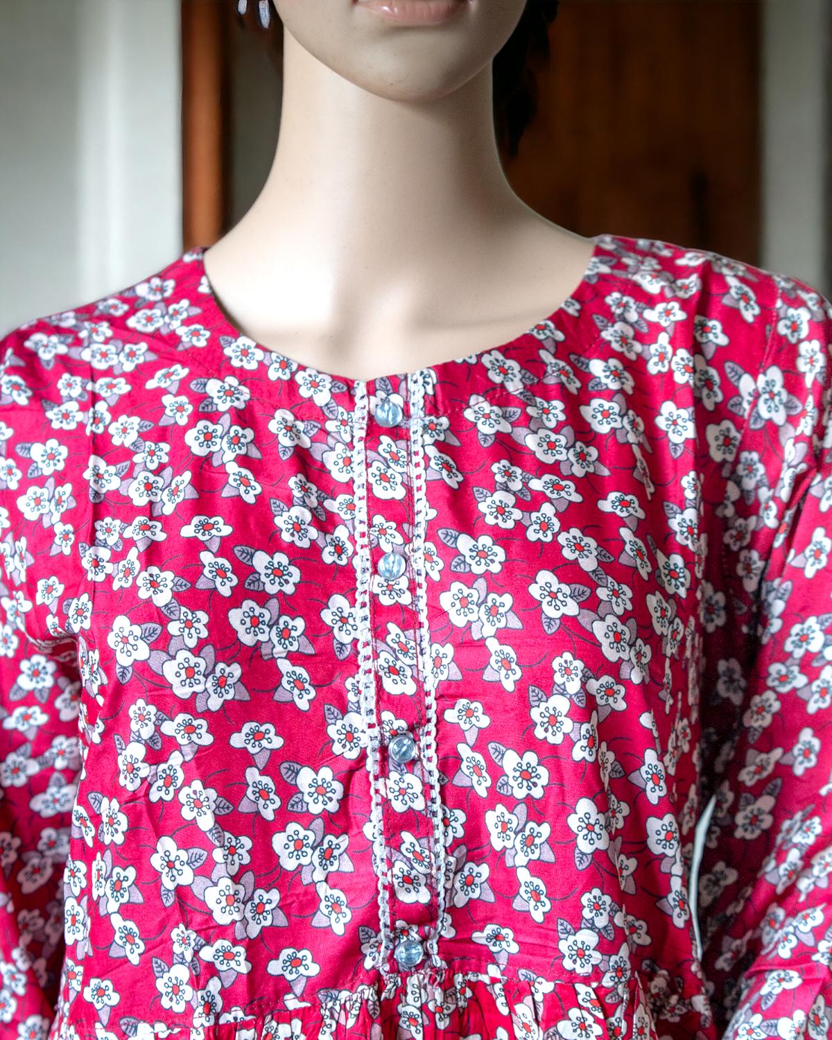 Cotton Floral Print Maxi - Red in - Maxi Dress by Malbusaat